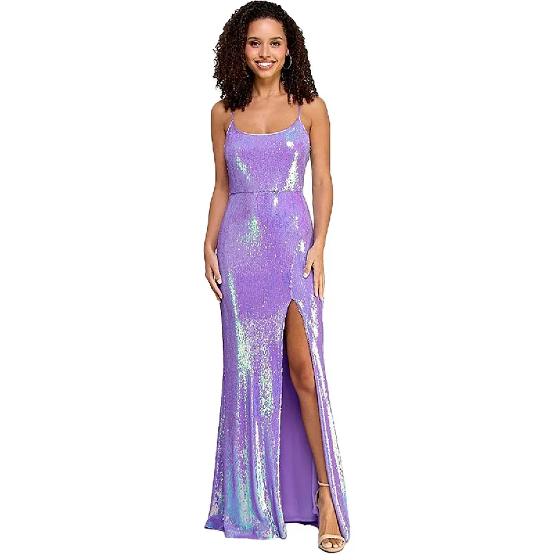 Juniors Womens Full Length Sequined Evening Dress