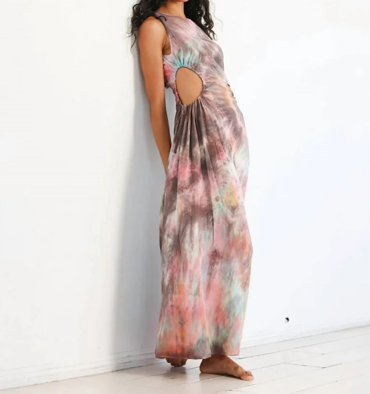 Tie-Dyed Cutout Silk Maxi Dress In Aura