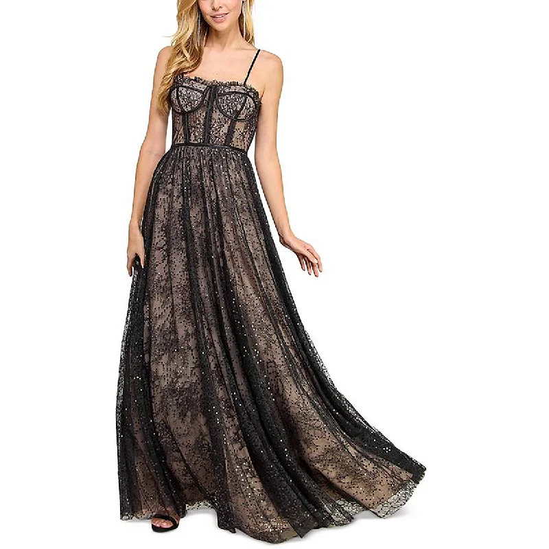 Juniors Womens Sequined Lace Maxi Dress