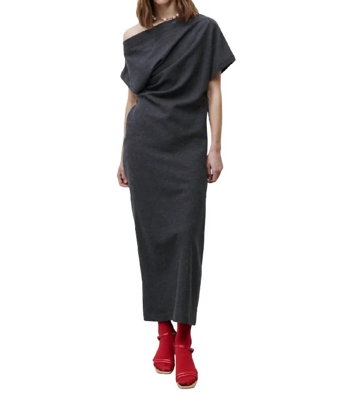 Abito Soft Assymetric Maxi Dress In Anthracite