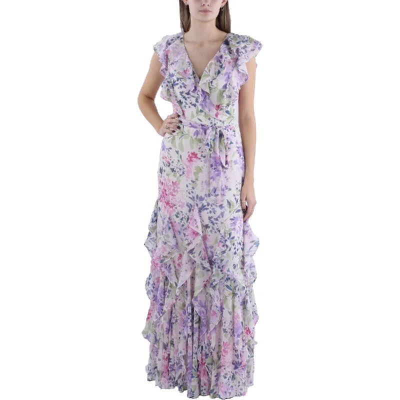 Womens Ruffled Long Evening Dress