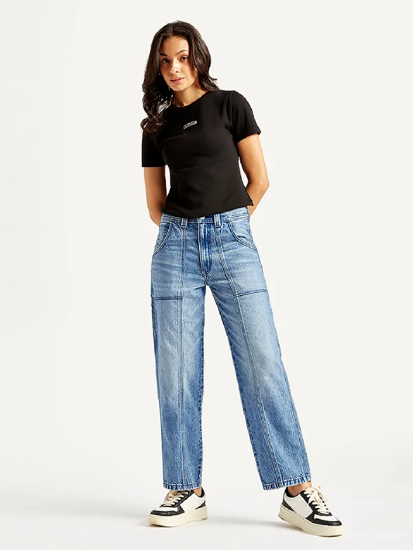 Women's High Rise Baggy Carpenter Blue Jeans