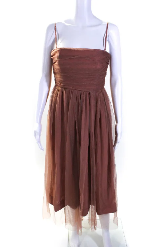 Zimmermann Womens Back Zip Strapless Mesh Overlay Midi Dress Brown