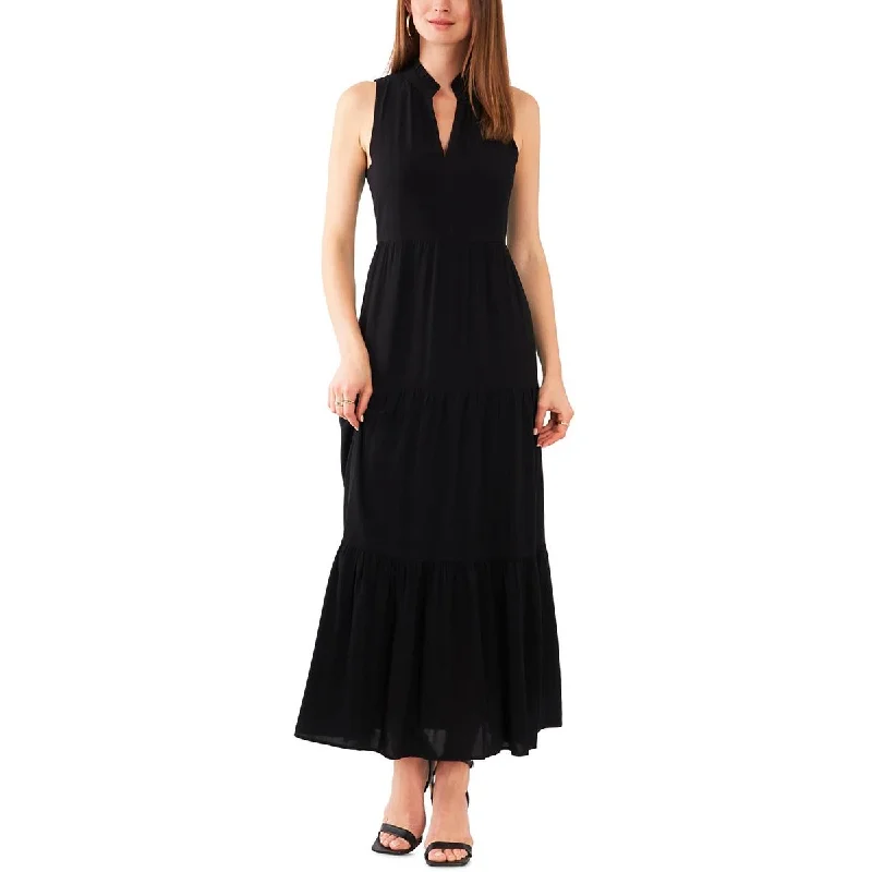 Womens Ruffled Split Neck Maxi Dress