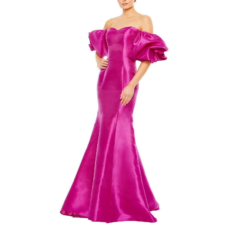 Womens Taffeta Off-The-Shoulder Evening Dress