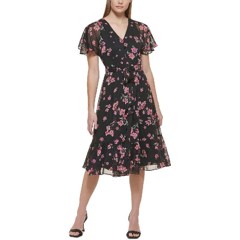 Womens Chiffon Floral Cocktail And Party Dress