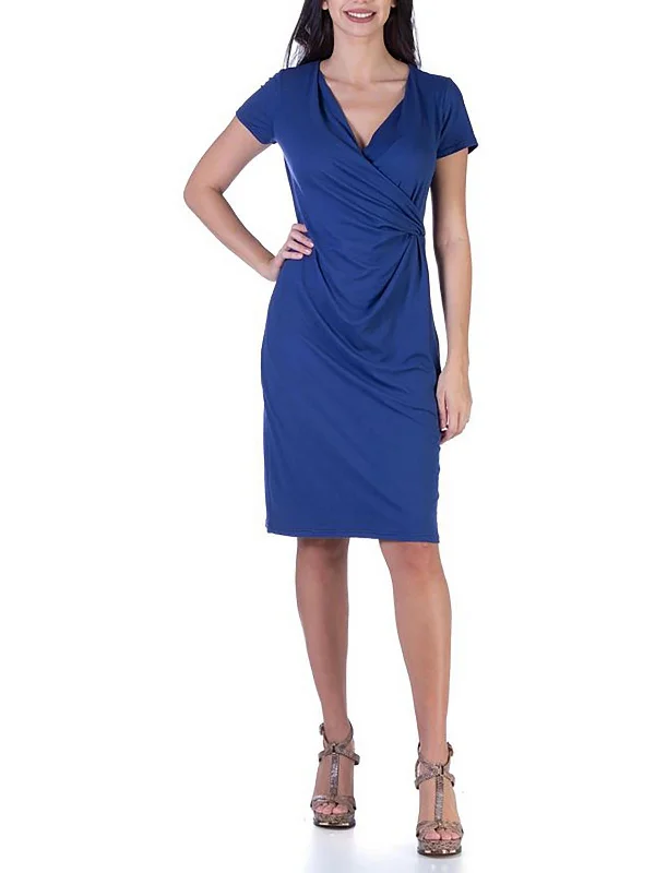 Plus Womens Surplice Gathered Midi Dress