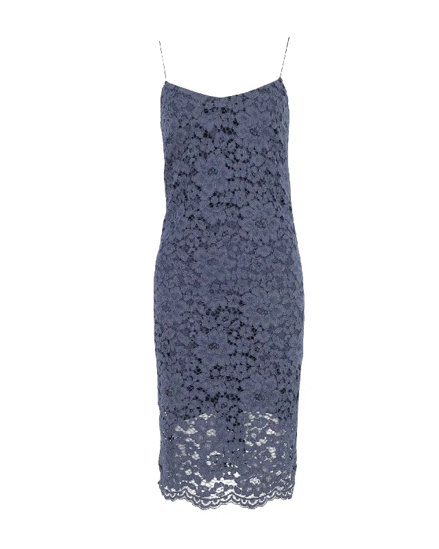 Iris & Ink Lace Midi Dress in Navy Blue Cotton