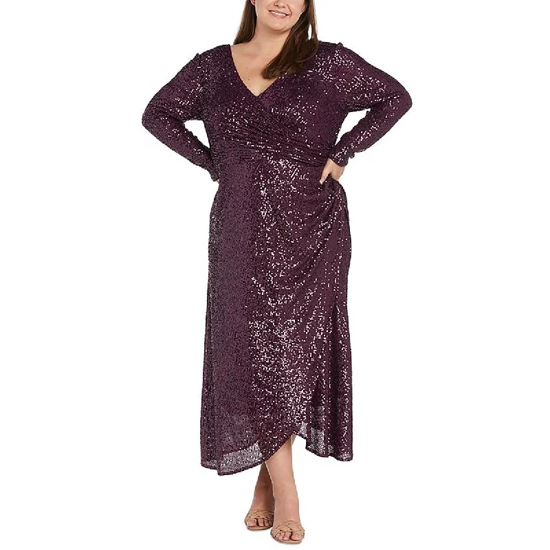 Plus Womens Full Length Sequined Evening Dress