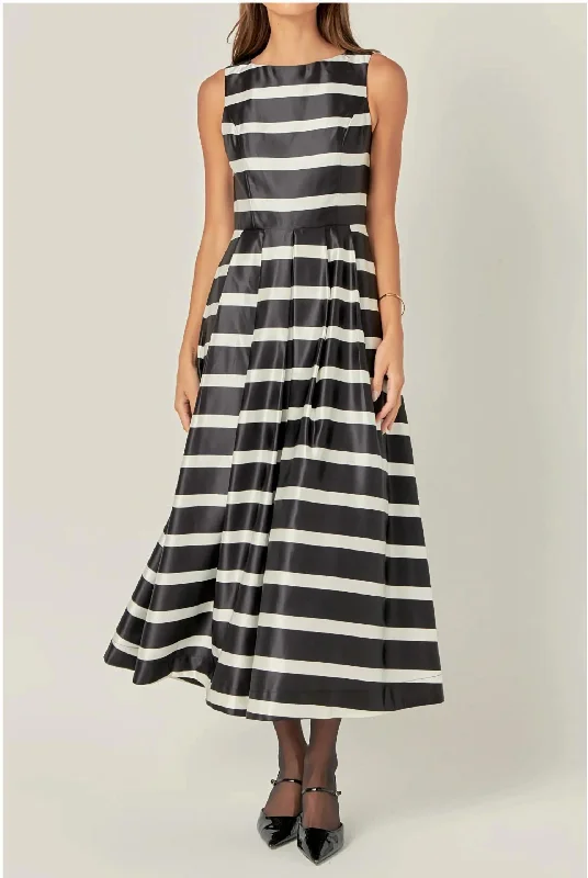 Stripe Midi Dress In Black/white