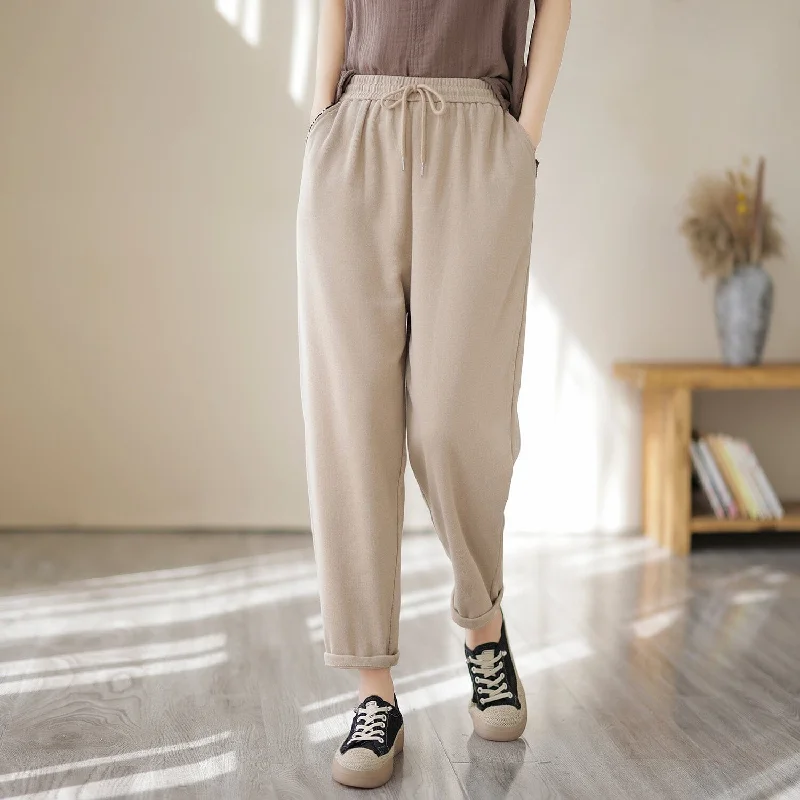 Spring Casual Cotton Knitted Solid Sweat Pants