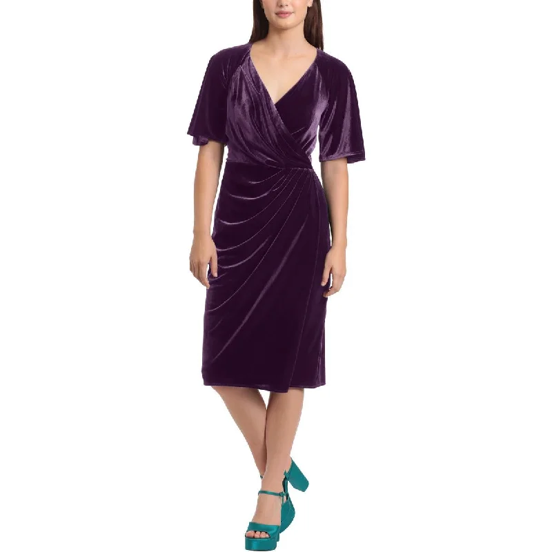 Womens Velvet Faux Wrap Cocktail and Party Dress