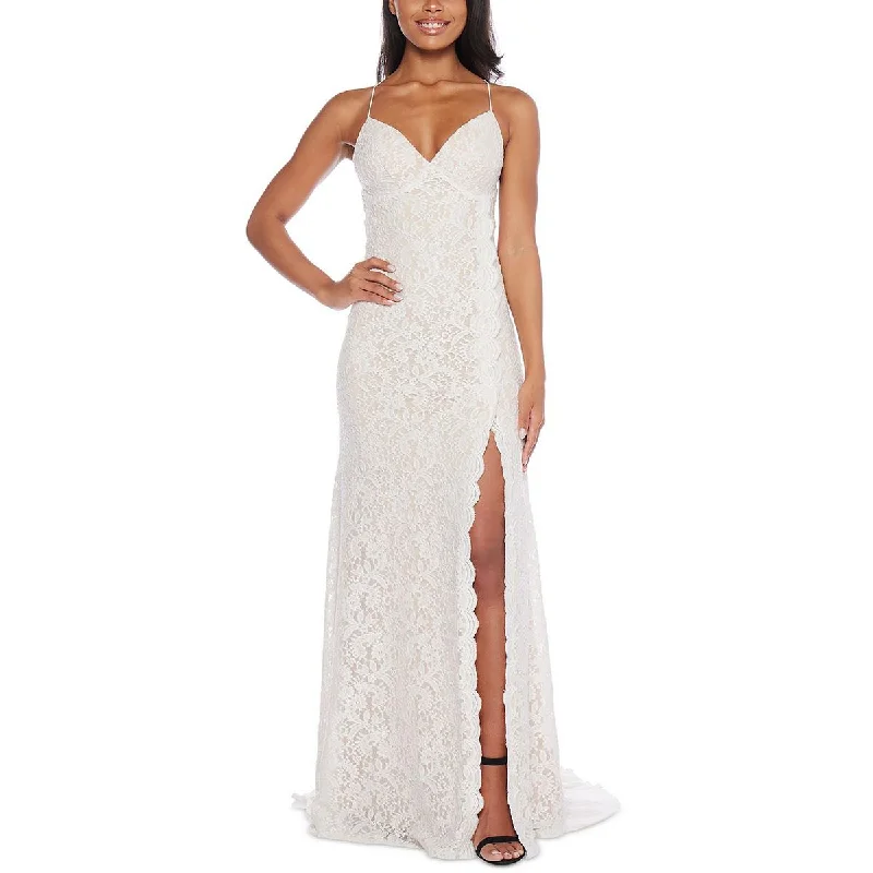 Juniors Womens Lace Glitter Evening Dress