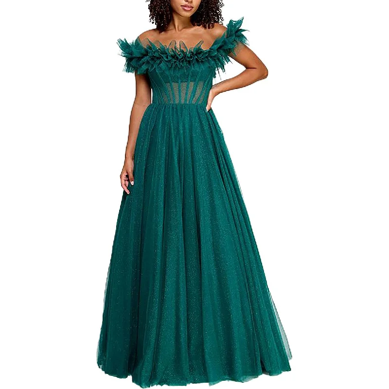 Juniors Womens Full Length Ruffled Evening Dress