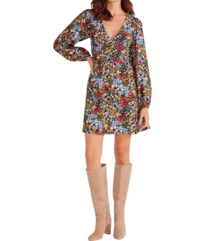 Josie Long Sleeve Mini Dress In Fall Ditsy