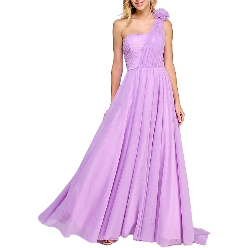 Juniors Womens One Shoulder Formal Evening Dress