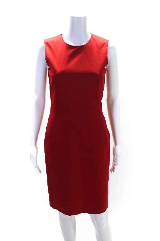 Strenesse Womens Wool Tiered Zippered Sleeveless Midi Sheath Dress Red