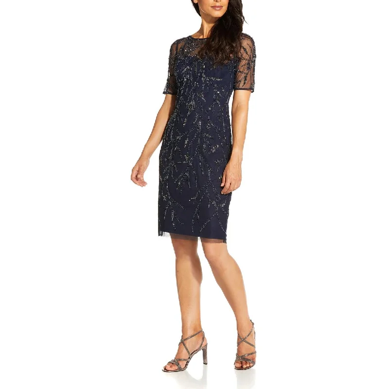 Womens Beaded Knee-Length Cocktail and Party Dress