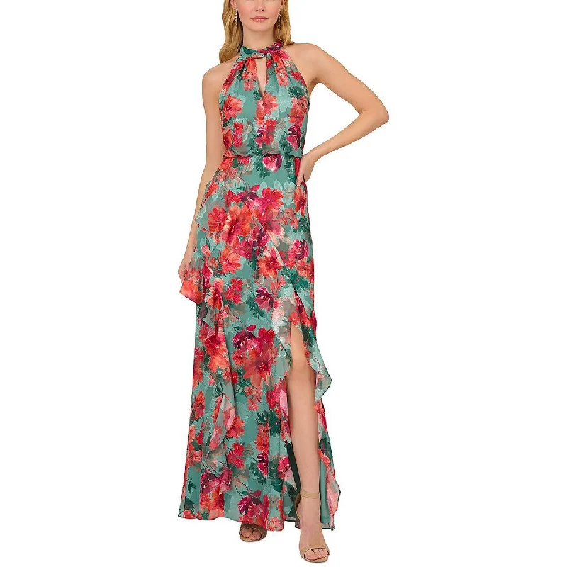 Womens Chiffon Floral Evening Dress