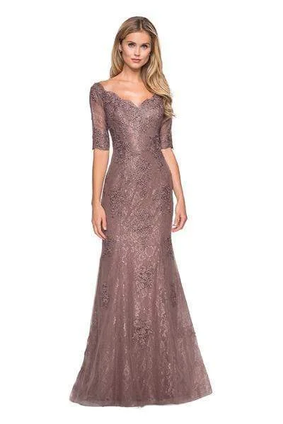 La Femme - 26943 Bedazzled Curve V-neck Trumpet Dress