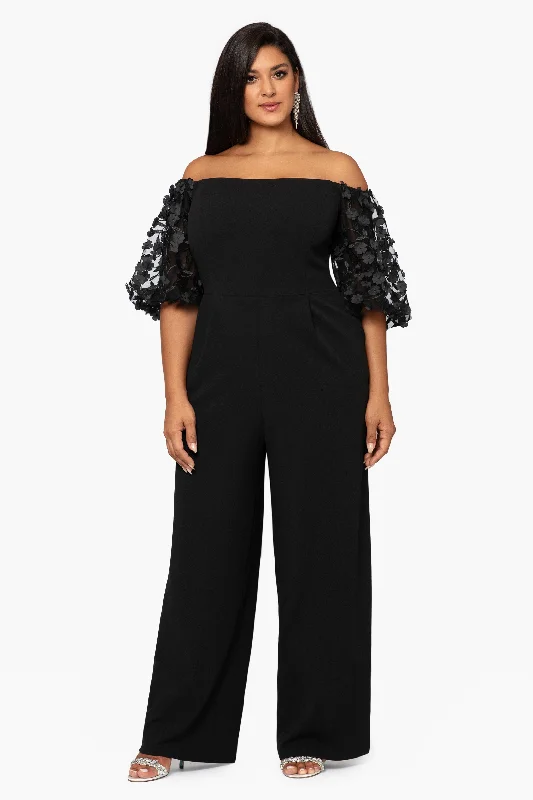 Plus "Belle" Off the Shoulder Scuba Crepe Jumpsuit