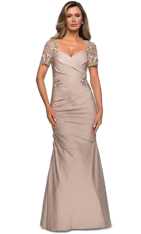 La Femme - 27989 Applique V Neck Trumpet Dress