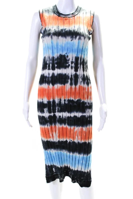 Victoria Victoria Beckham Women's Sleeveless Ribbed Midi Dress Tie Dye