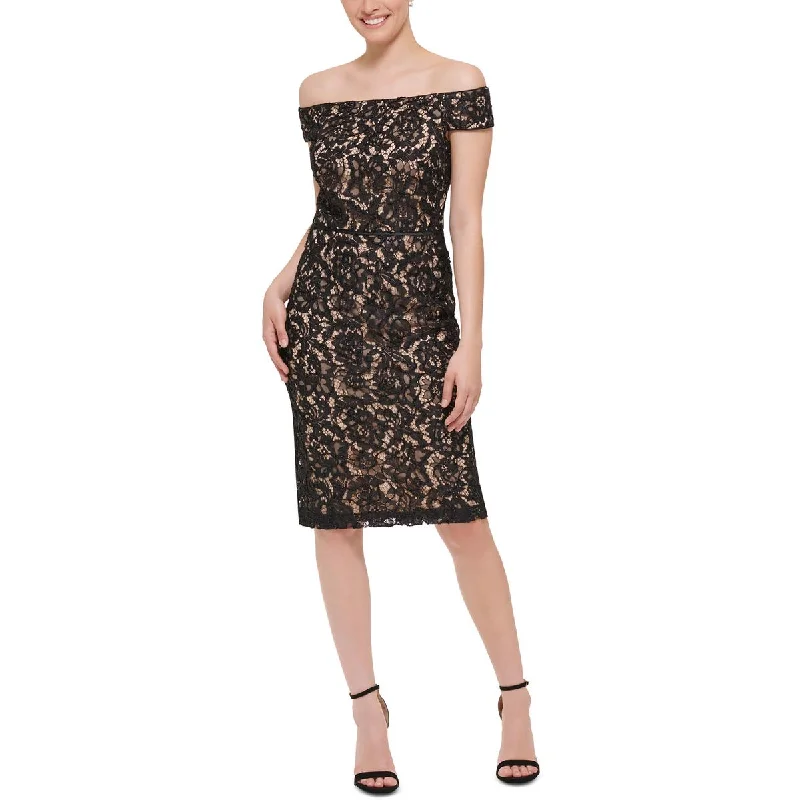 Petites Womens Lace Mini Cocktail and Party Dress