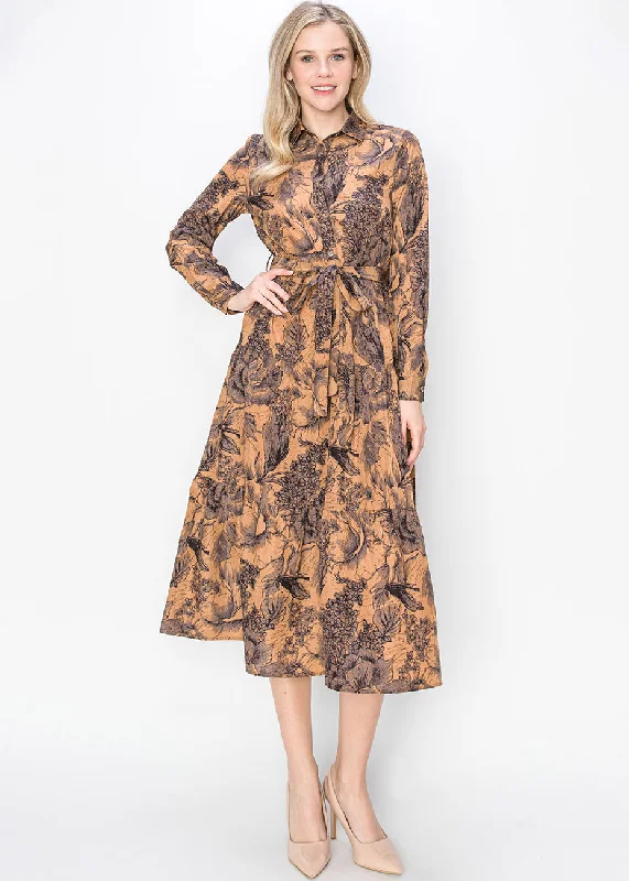 Sketch Floral Rust Midi Dress