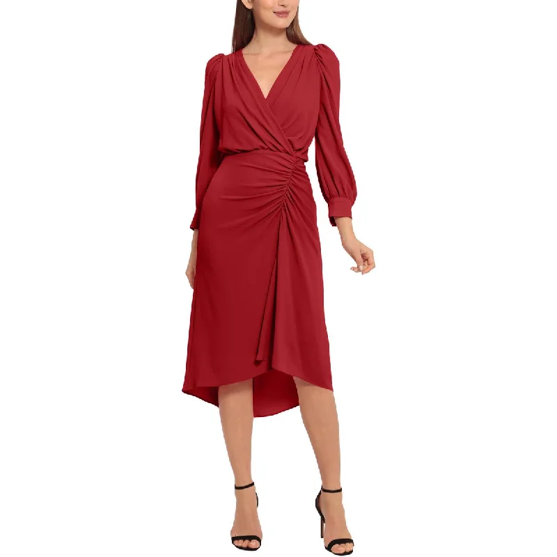 Womens Faux Wrap Ruched Cocktail And Party Dress