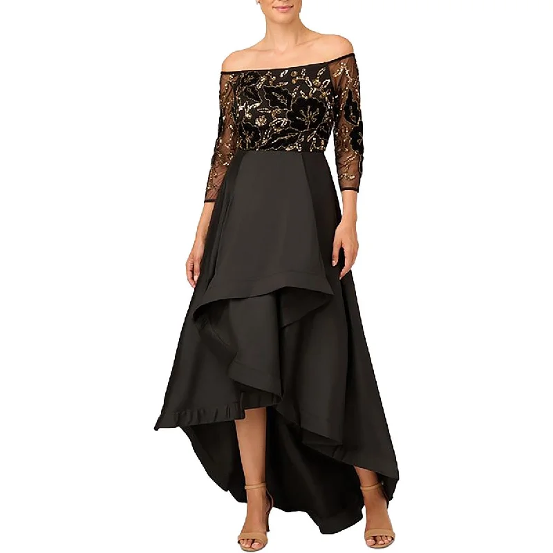 Womens Beaded Off-The-Shoulder Evening Dress