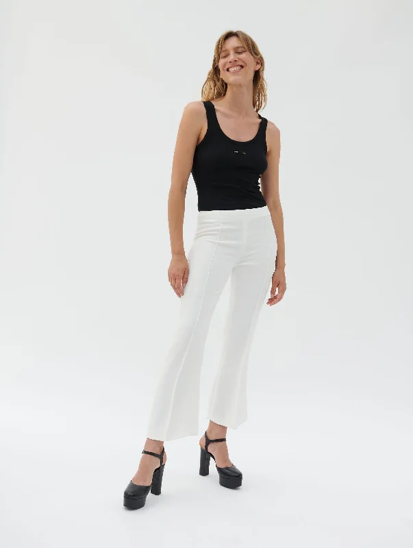 White crepe 7/8 length flared trousers