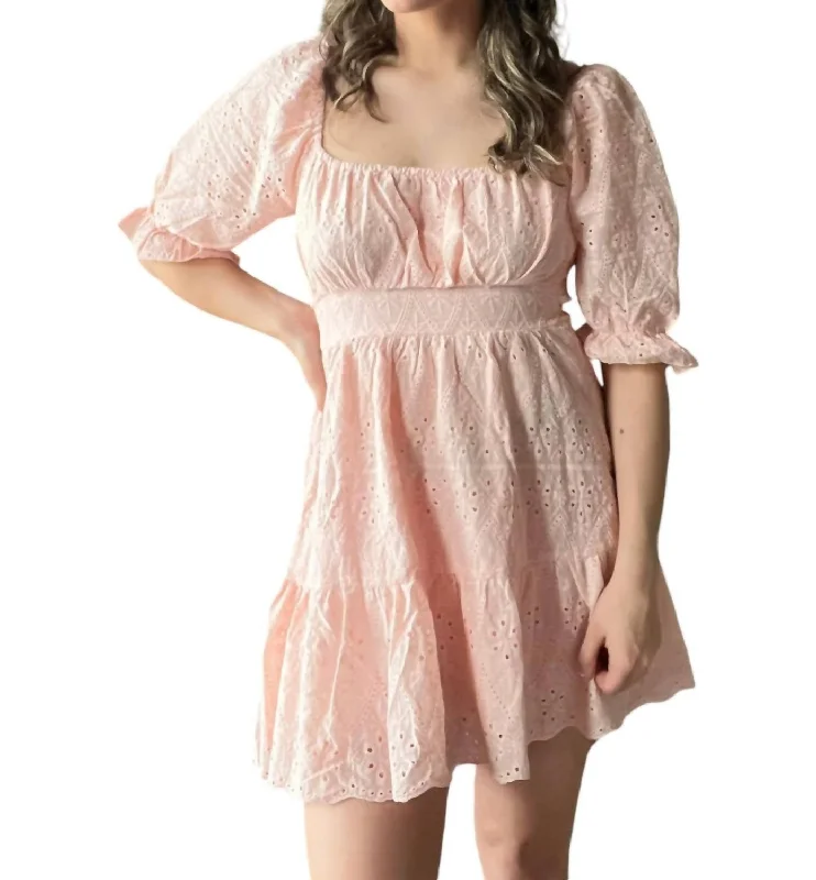 Bow Detail Eyelet Mini Dress In Blush