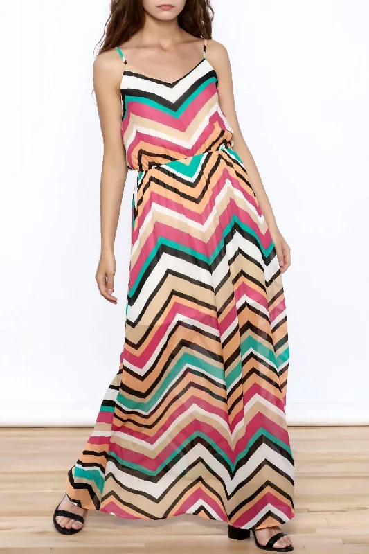 Chevron Print Maxi Dress In Multi