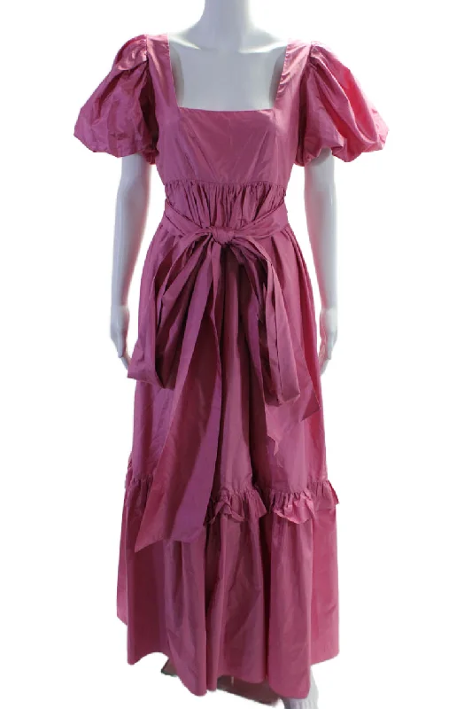 Love Shack Fancy Womens Silk Belted Short Sleeve Maxi Dress Pink