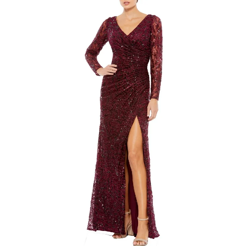 Womens Sequined Embroidered Evening Dress