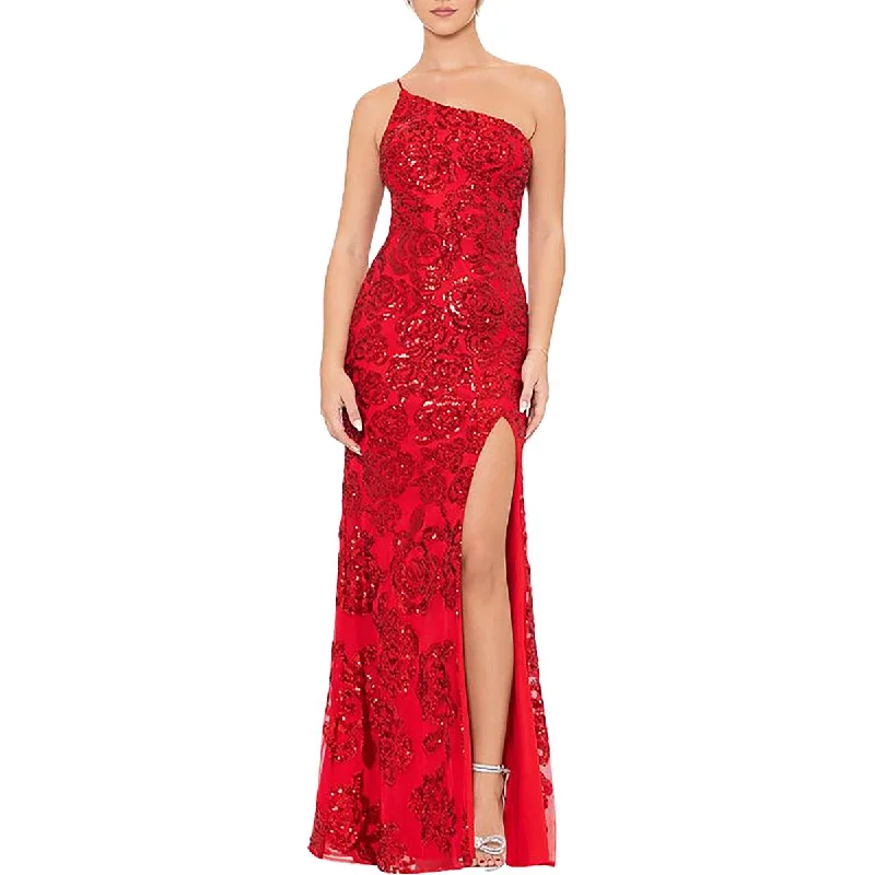 Juniors Womens Sequined Long Evening Dress