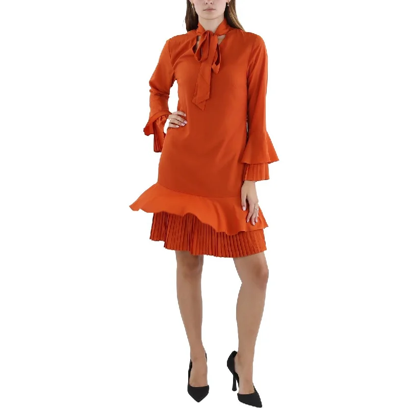 Womens Pleated Mini Shift Dress