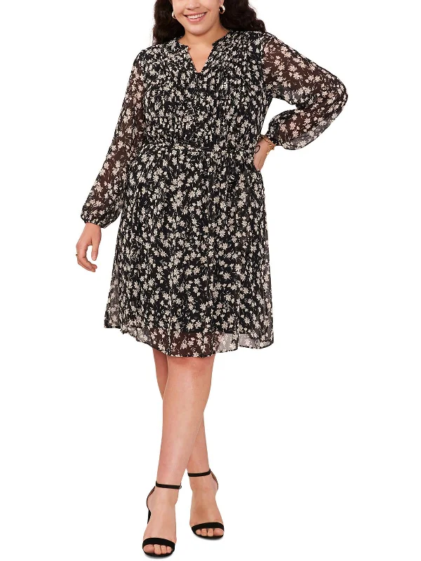 Plus Womens Pintuck Midi Shirtdress