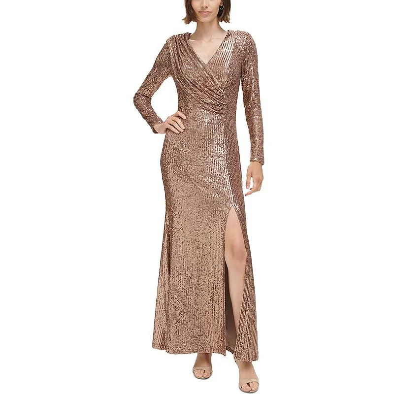 Womens Full Length Sequined Evening Dress