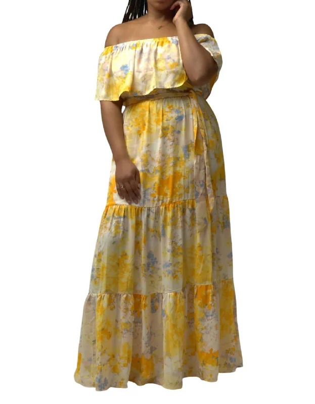 Off The Shoulder Maxi Dress In Yellow