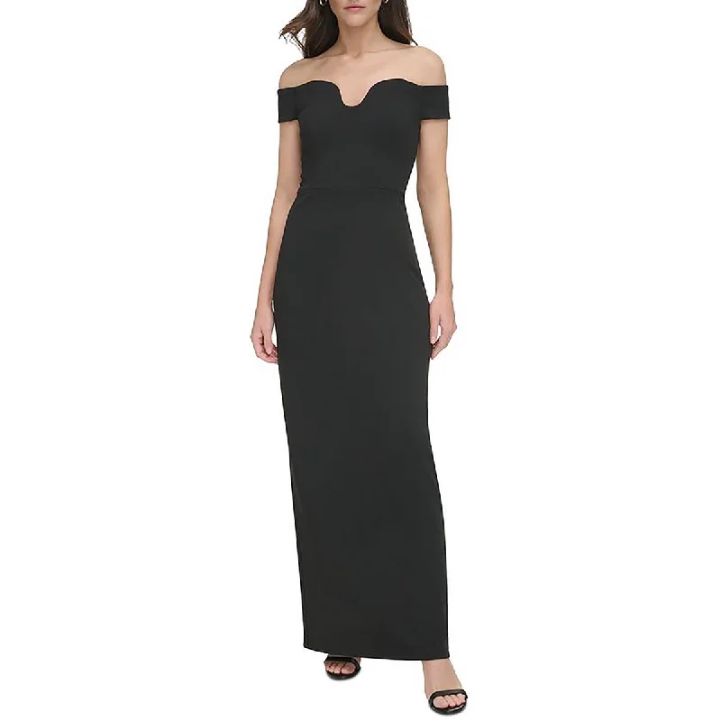 Womens Off-The-Shoulder Plunging Evening Dress