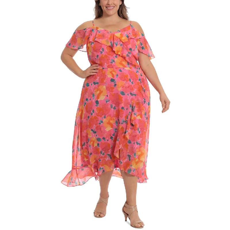 Plus Womens Floral Ruffled Maxi Dress