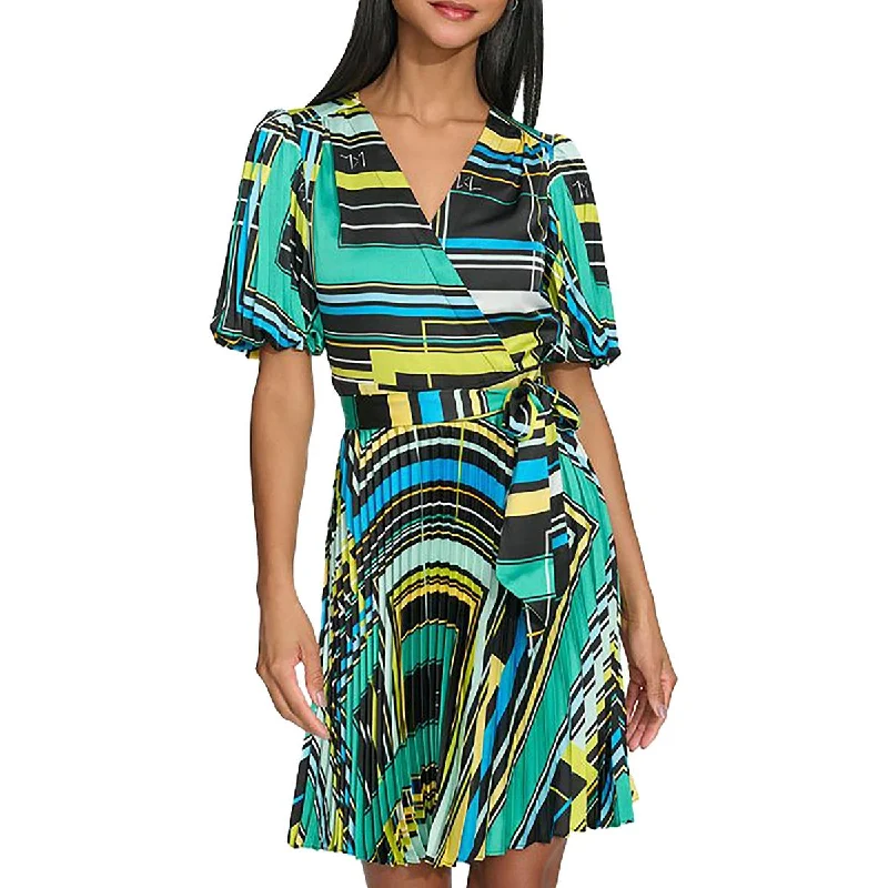 Womens Mini Surplice Wrap Dress