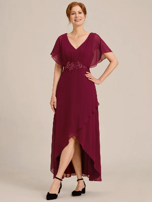 Elegant A-line Waist Applique Ruffled Mother of the Bride Dress