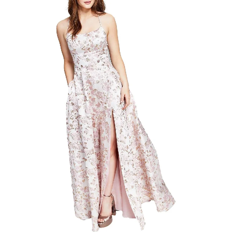 Juniors Womens Floral Jacquard Evening Dress