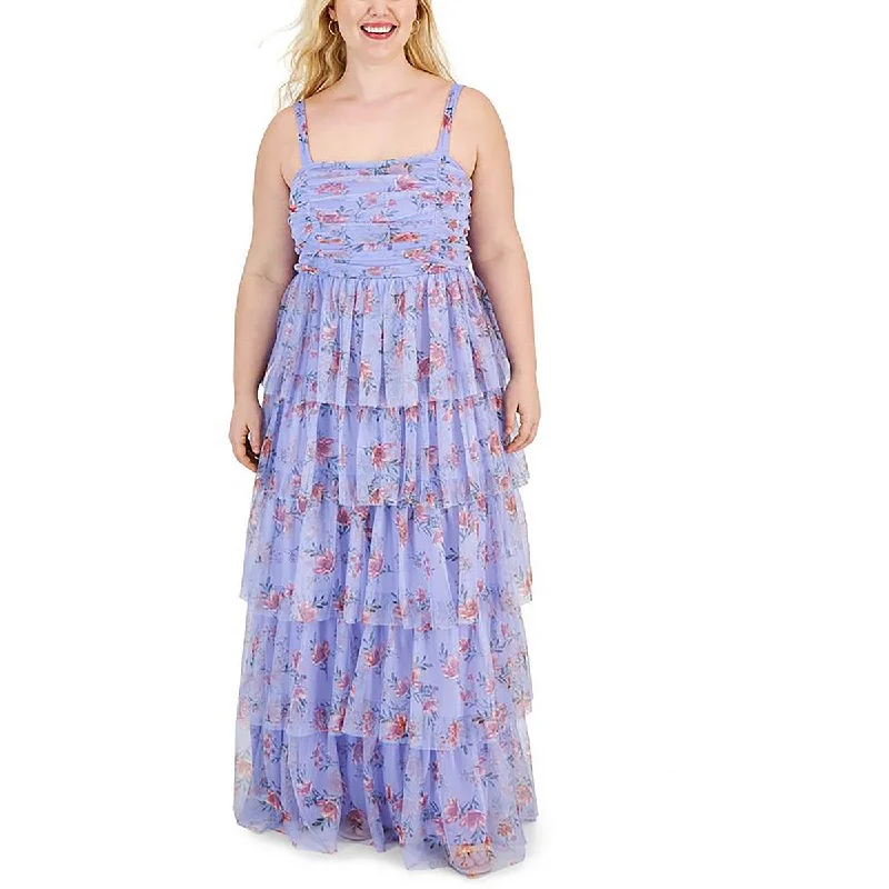 Plus Womens Full Length Floral Print Maxi Dress