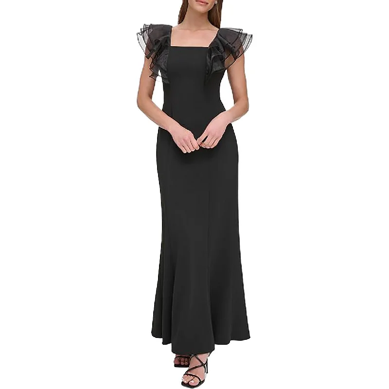 Womens Ruffled Square Neck Evening Dress