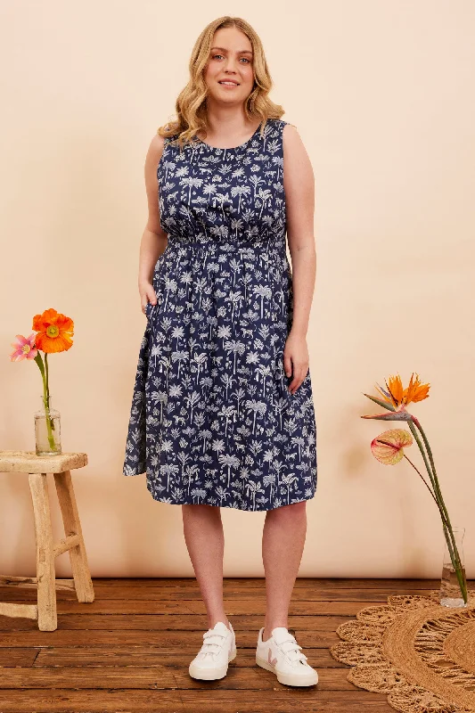 Lucy Navy Kerala Jungle Palm Dress