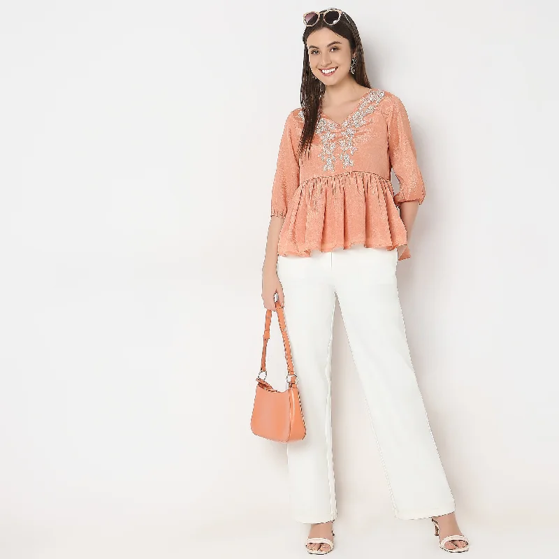 Flare Fit Embroidered Top